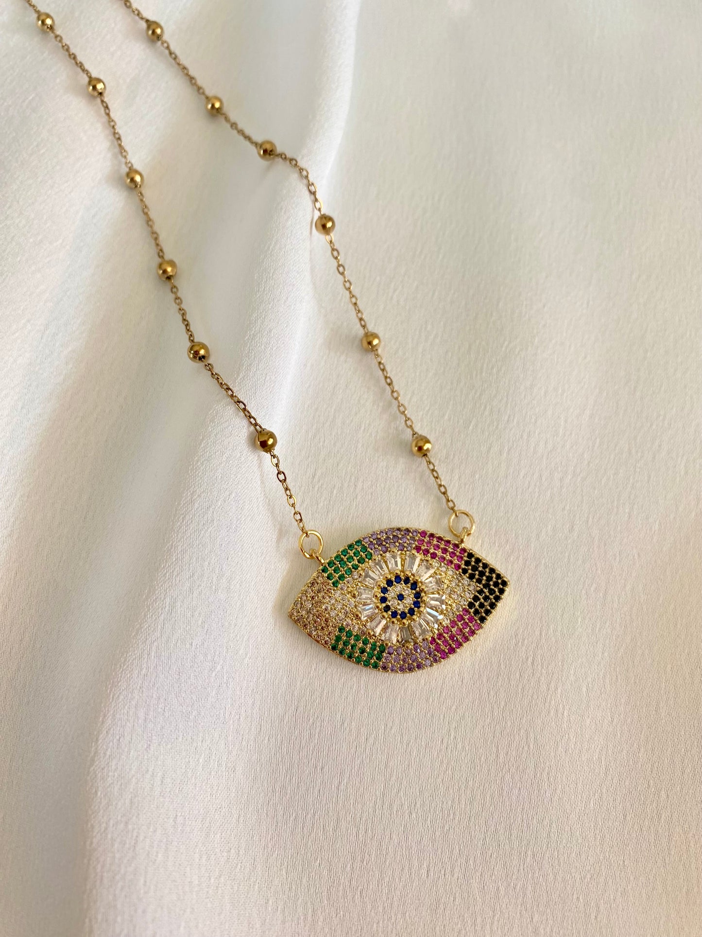 WATCH ME stainless steel chain necklace with zircon evil eye charm