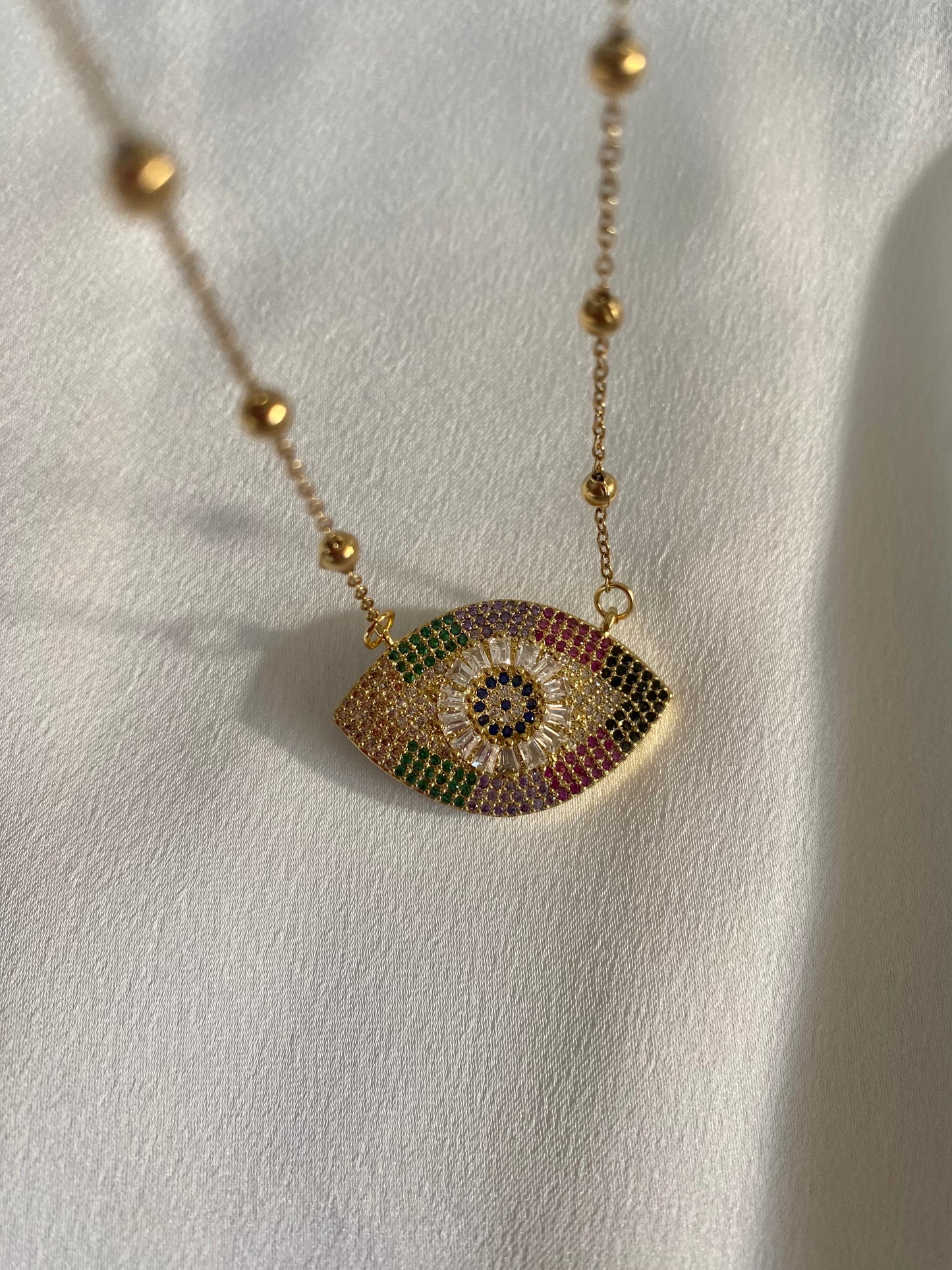 WATCH ME stainless steel chain necklace with zircon evil eye charm
