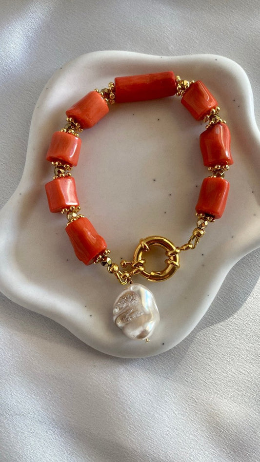 INES coral bracelet with a Mother of Pearl charm