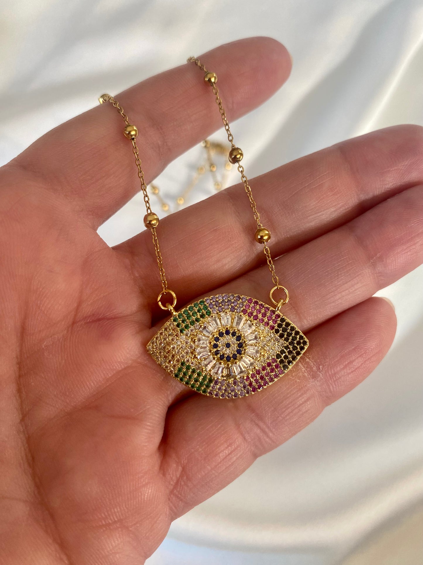 WATCH ME stainless steel chain necklace with zircon evil eye charm