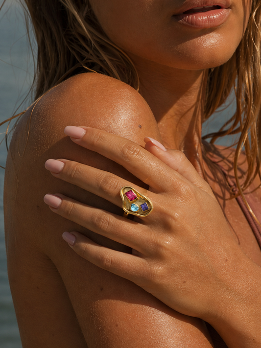 ARUBA stainless steel ring with stones