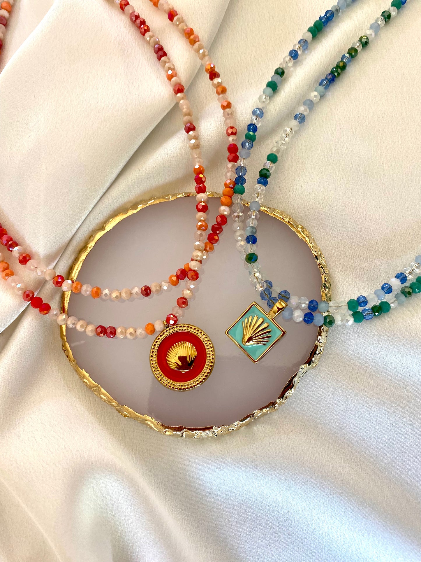 IOS summer crystal necklace with stainless steel charms