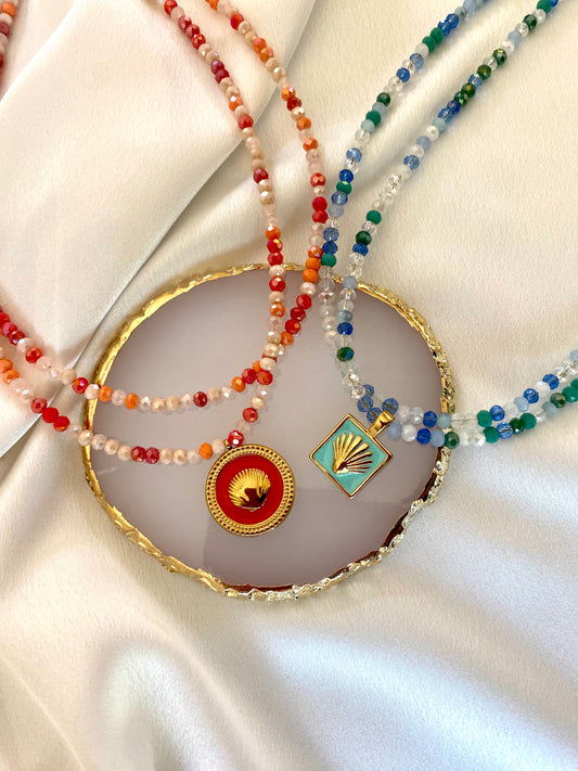 IOS summer crystal necklace with stainless steel charms