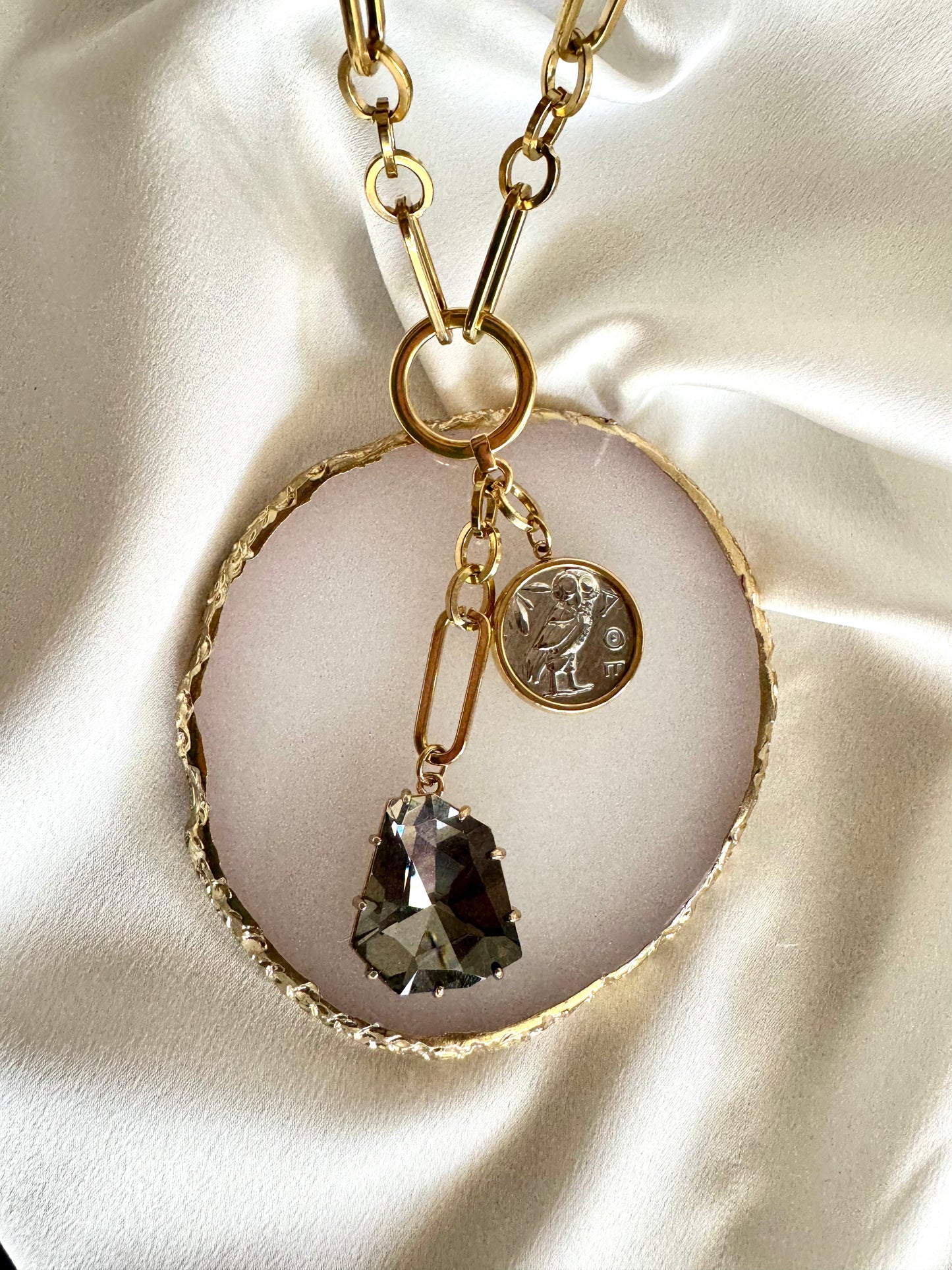 ATHENA stainless steel chain necklace with crystal and Greek goddess Athena charm