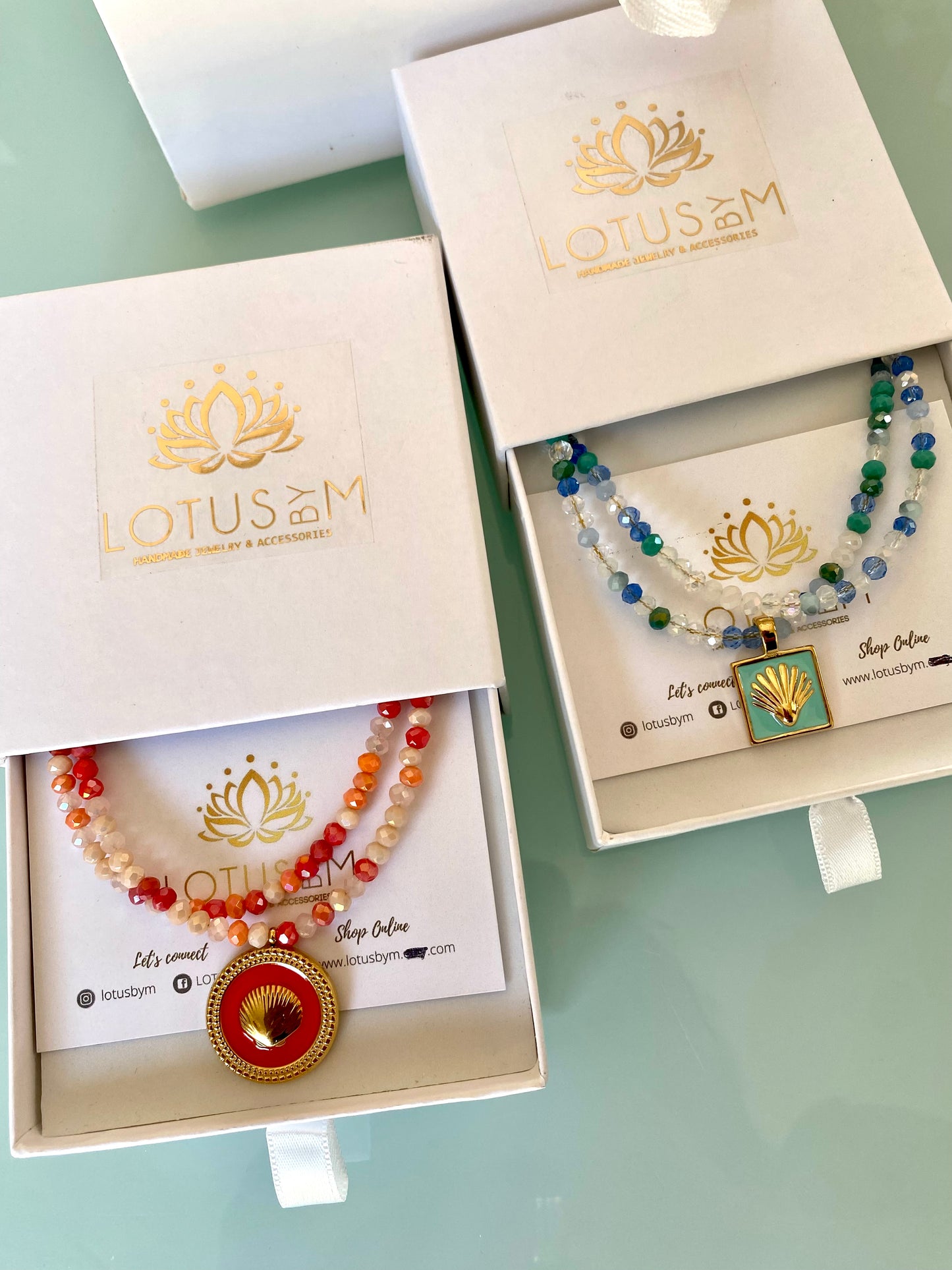 IOS summer crystal necklace with stainless steel charms