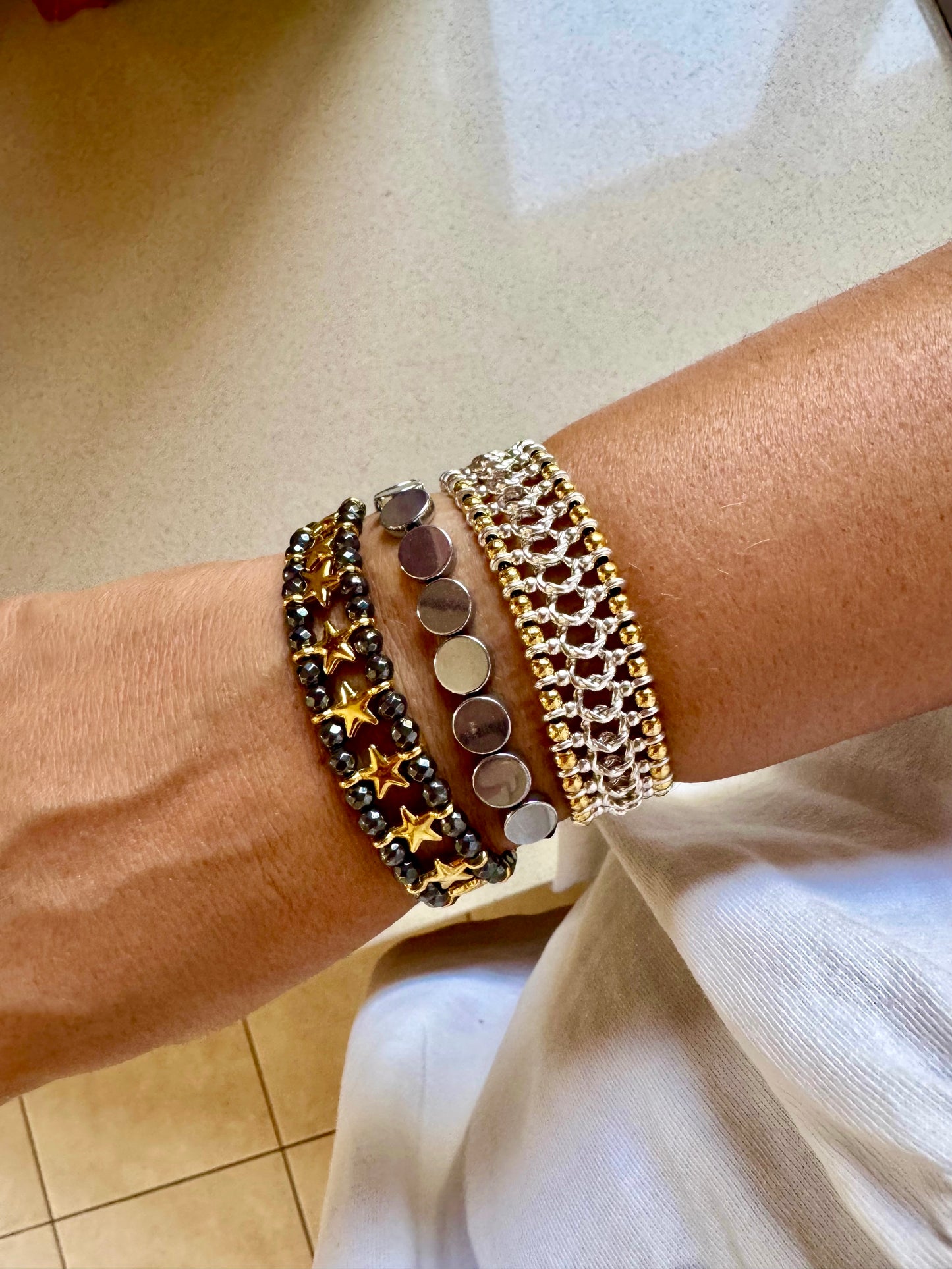 BRAID bracelet with gold and silver beads