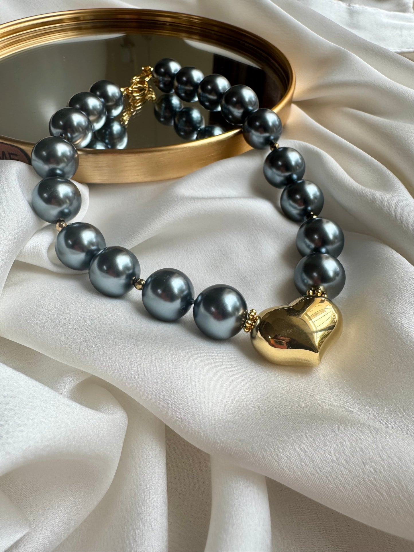 Pearl Heart XL necklace with stainless steel heart
