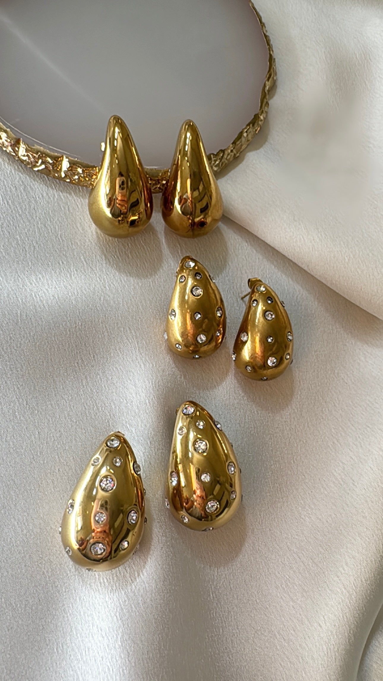 CRYSTAL TEARDROP Large stainless steel earrings with zircons