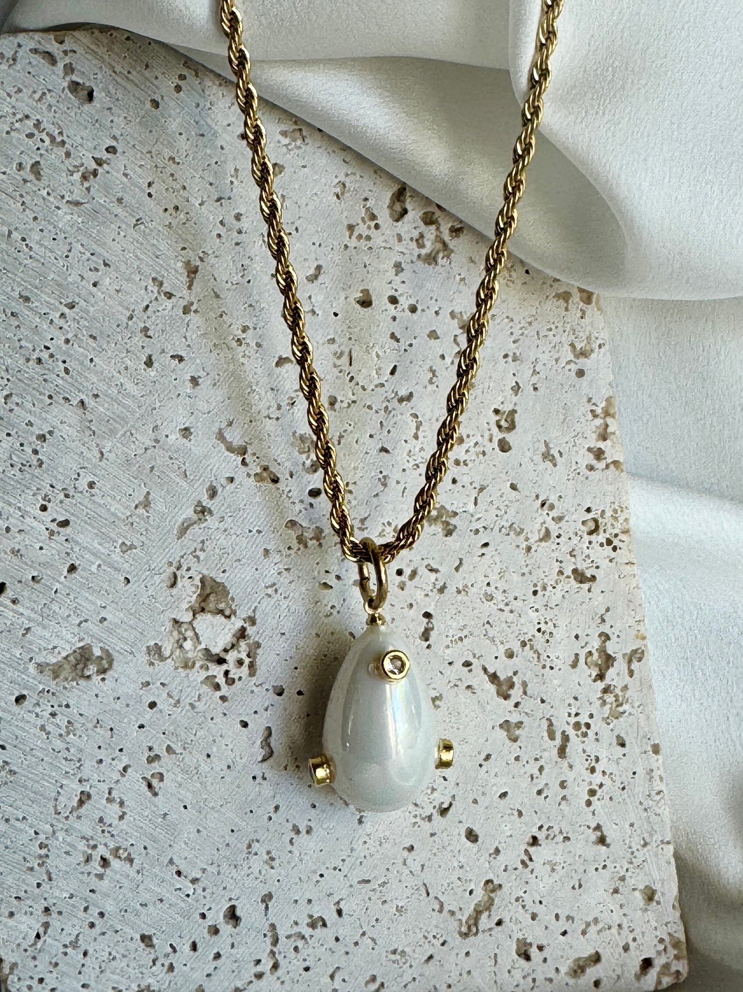 White drop stainless steel long necklace