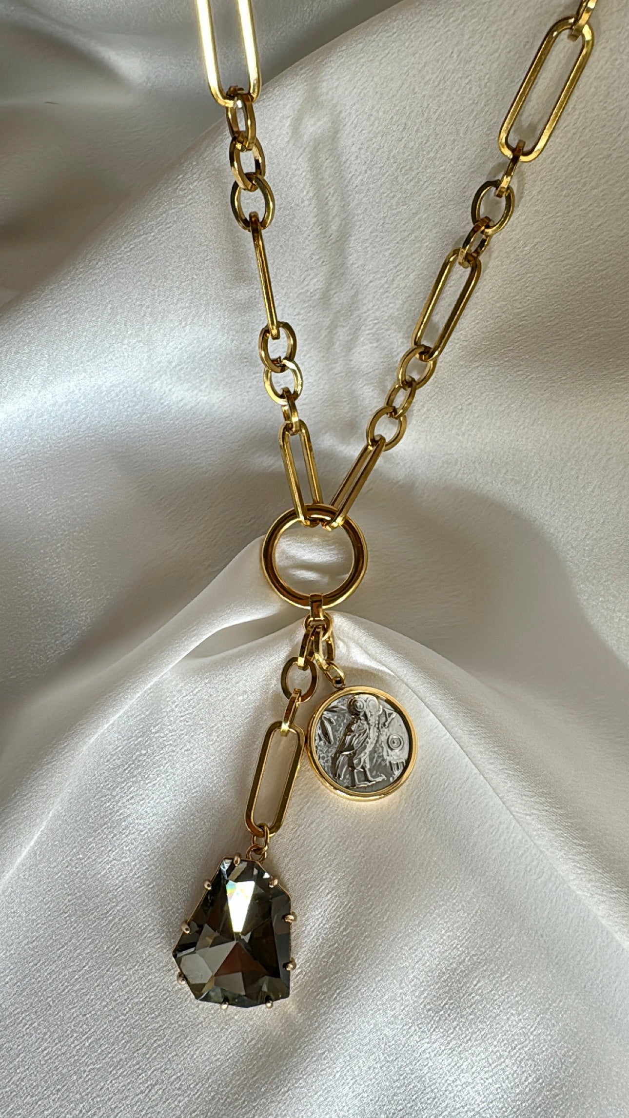 ATHENA stainless steel chain necklace with crystal and Greek goddess Athena charm
