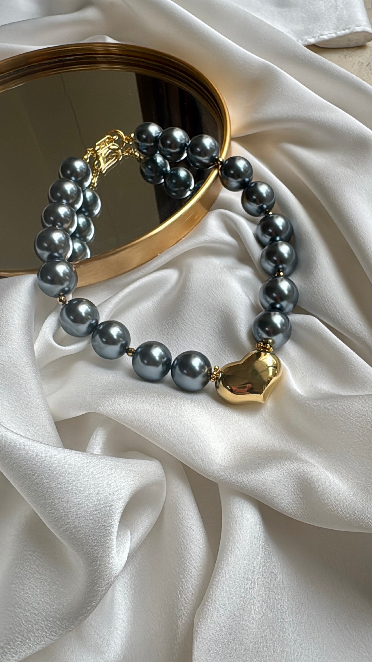 Pearl Heart XL necklace with stainless steel heart