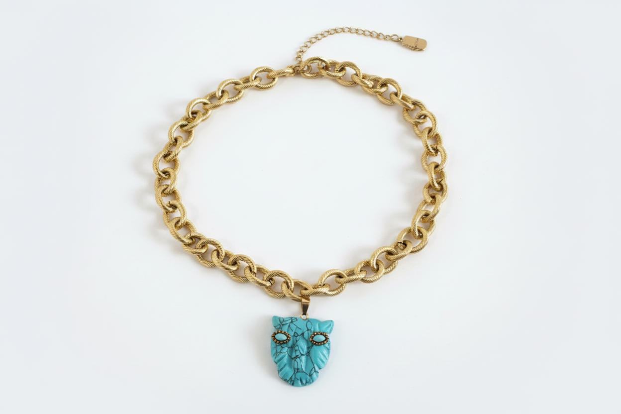 Turquoise PANTHER stainless steel chain necklace