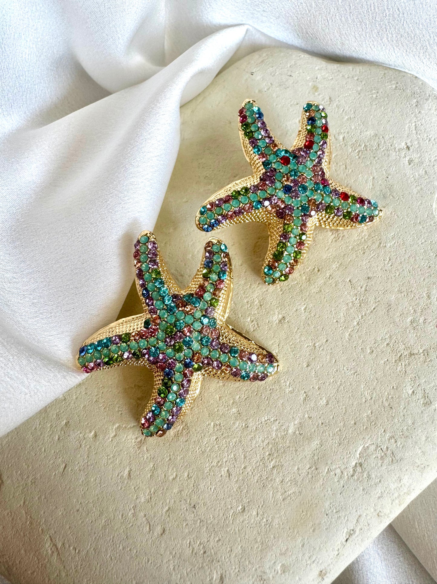 SPETSES starfish gold plated stainless steel earrings with zircons