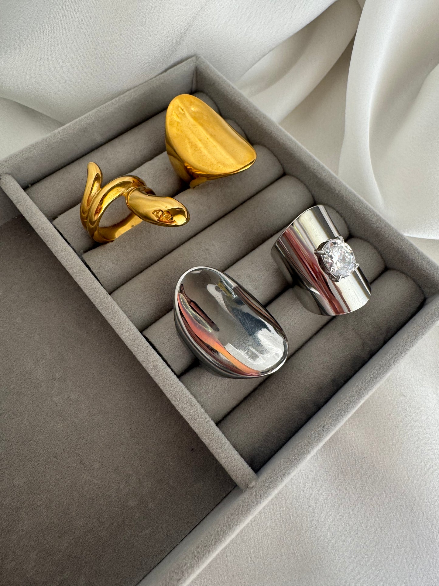 Silver stainless steel wavy ring