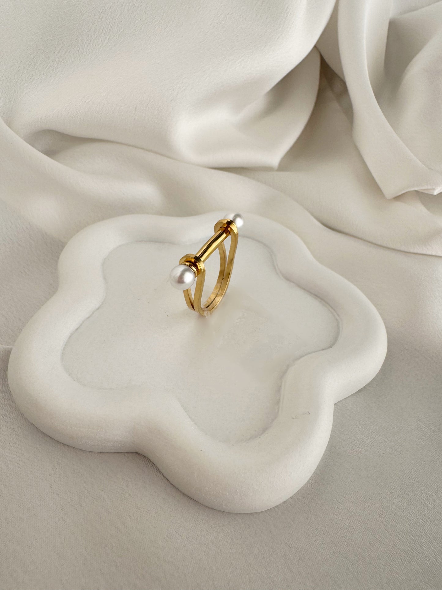 Gold stainless steel pearl ring