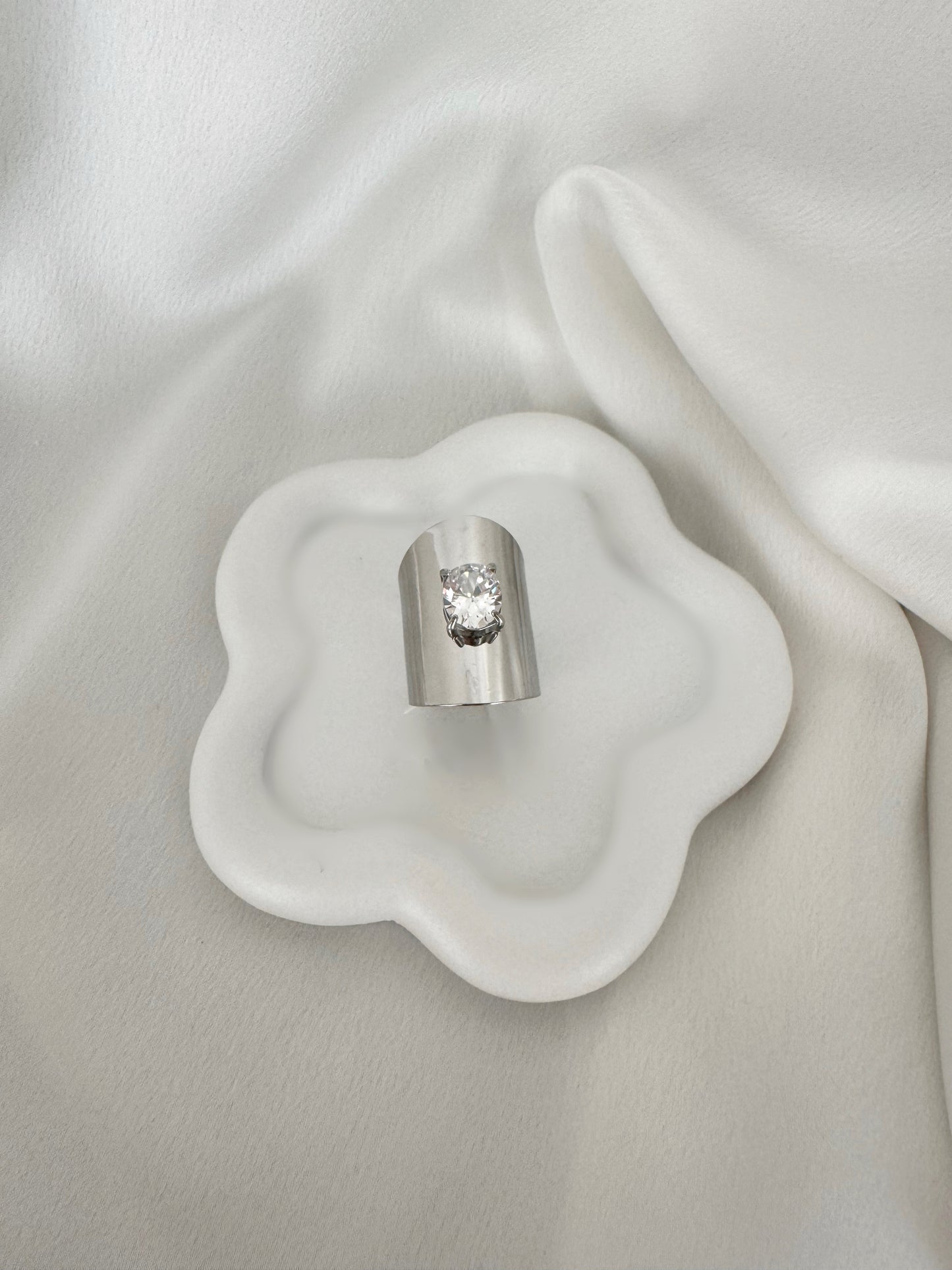 Silver stainless steel stone ring