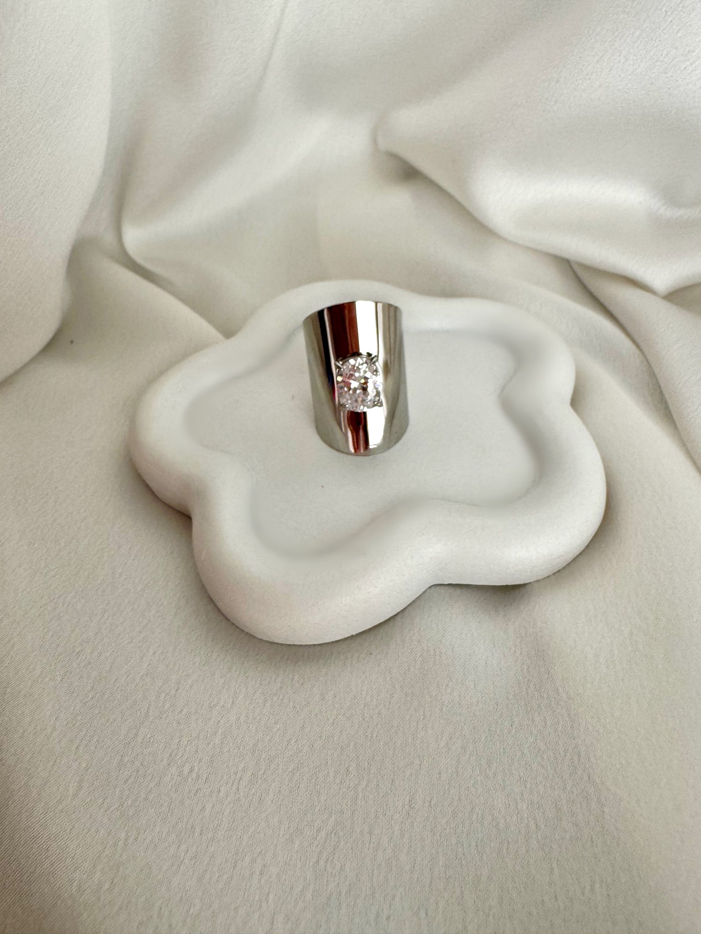 Silver stainless steel stone ring