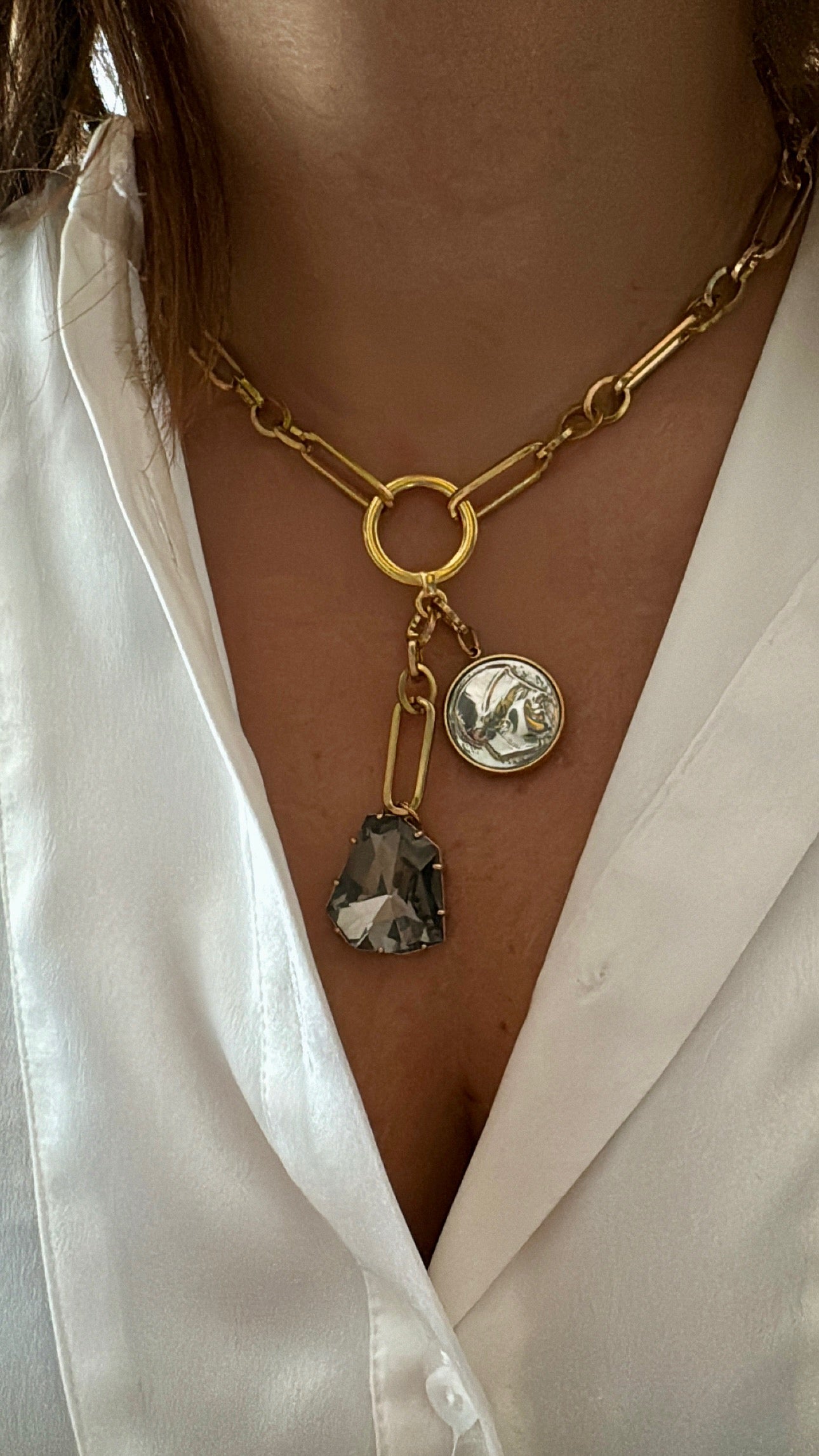 ATHENA stainless steel chain necklace with crystal and Greek goddess Athena charm
