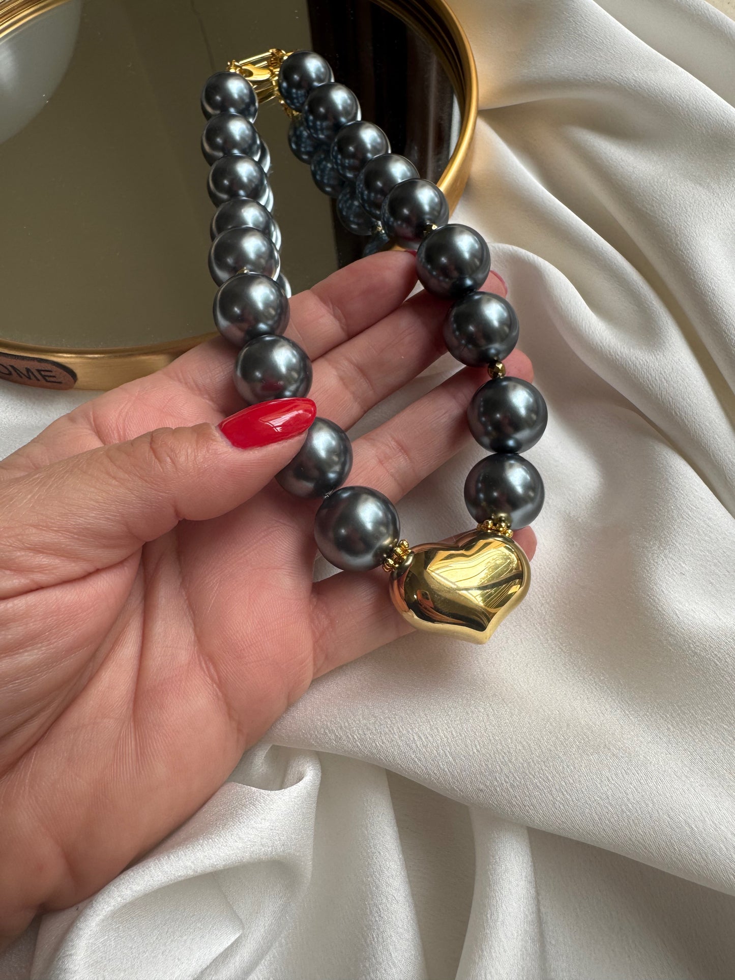 Pearl Heart XL necklace with stainless steel heart
