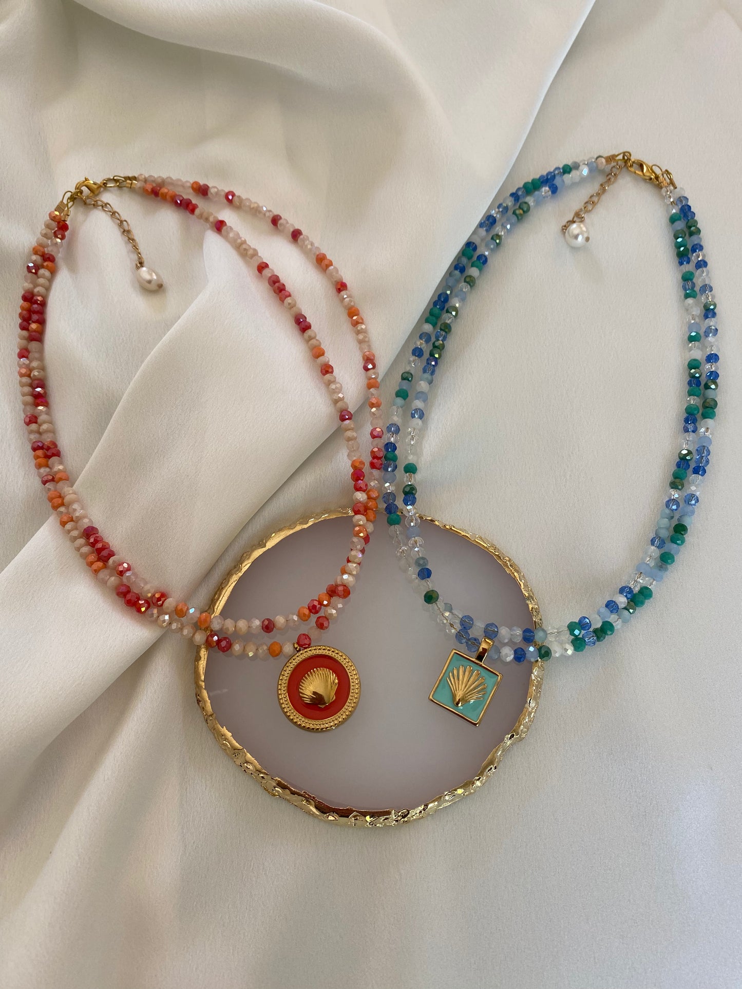 IOS summer crystal necklace with stainless steel charms