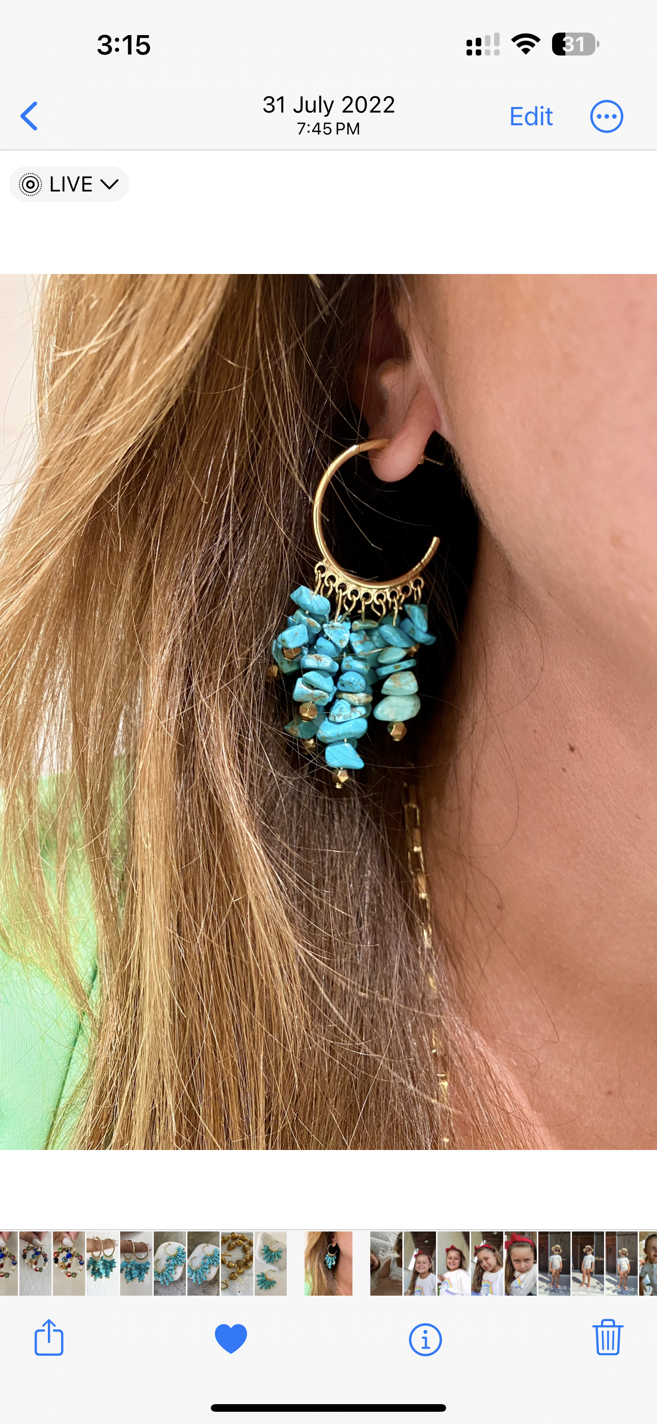 BLUE MOON stainless steel summer hoop earrings with turquoise beads