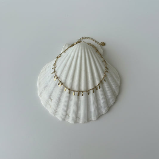 Gold anklet on a white shell