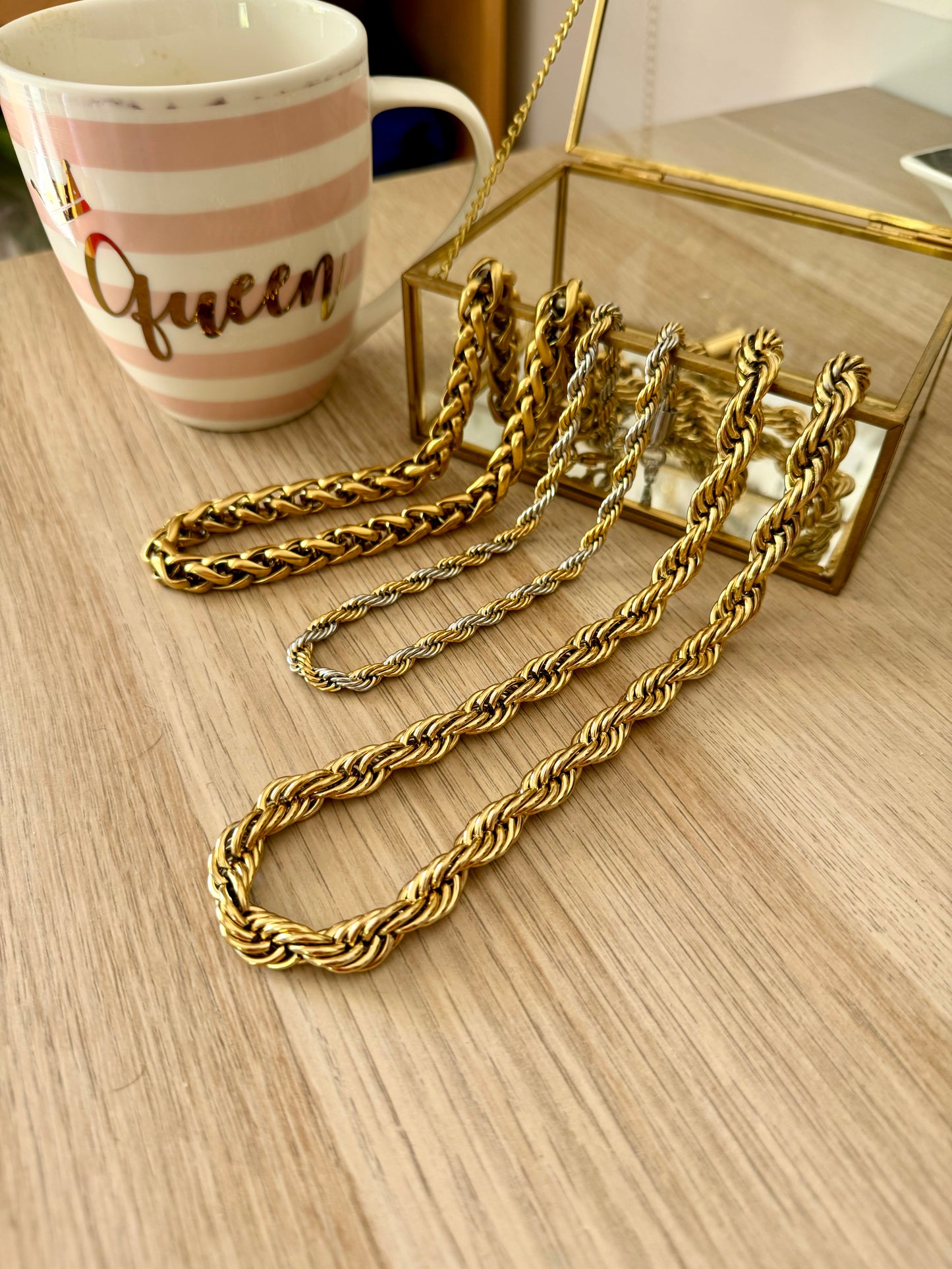 TWIST Chunky long gold chain necklace made from 18K gold plated stainless steel