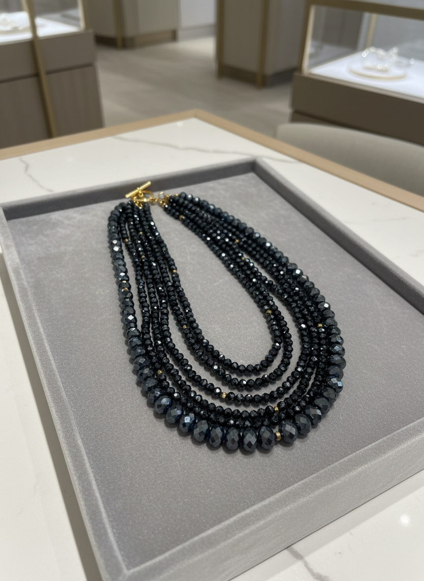 OH SO CHIC multistrand blue black crystal necklace