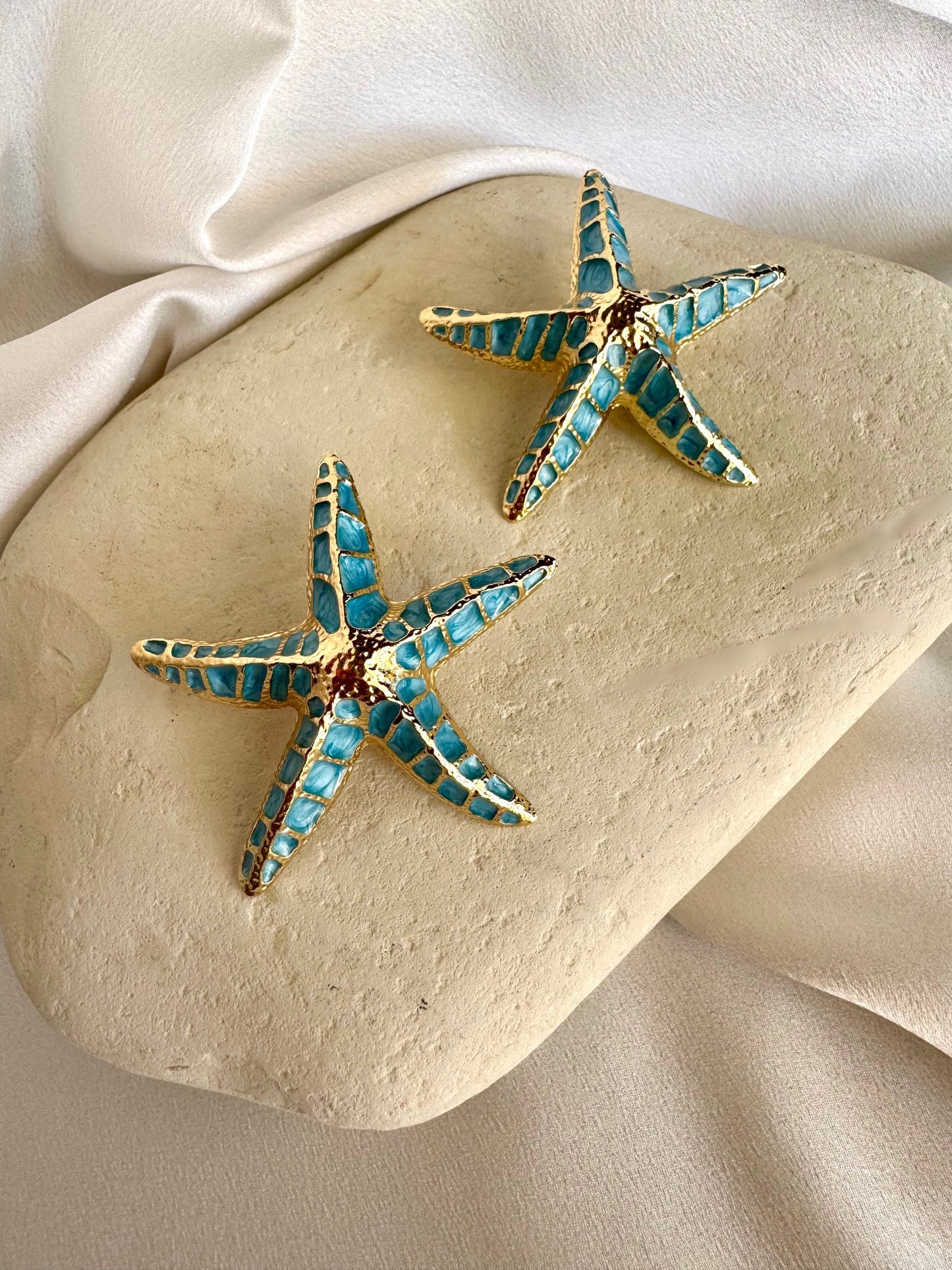 STARFISH XL gold plated stainless steel earrings Blue