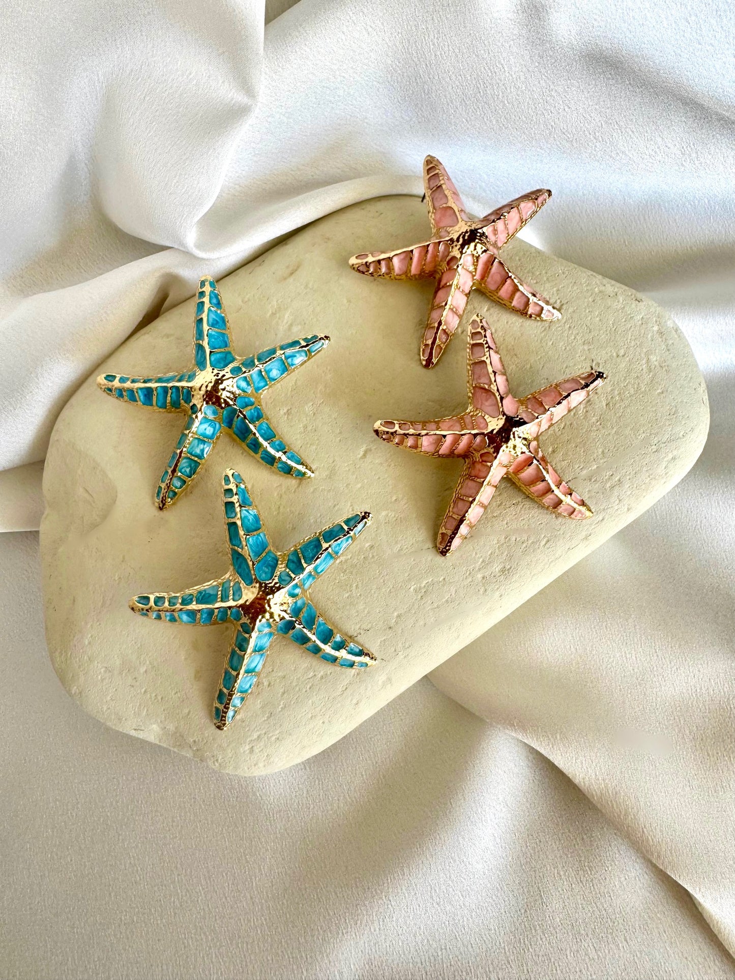 STARFISH XL gold plated stainless steel earrings Blue