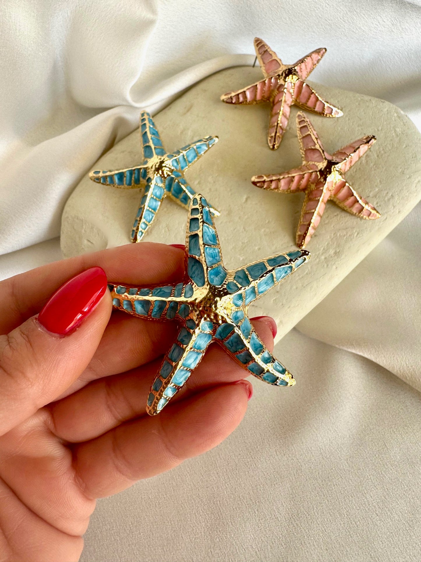STARFISH XL gold plated stainless steel earrings Blue