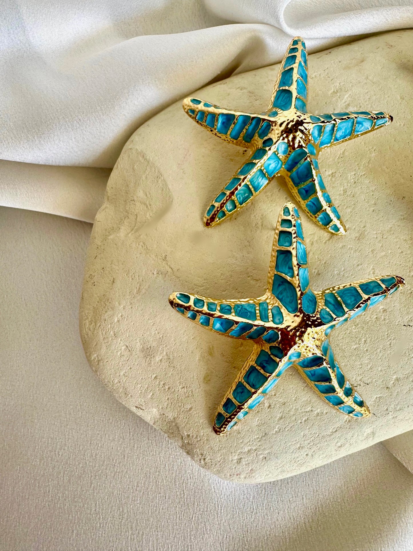 STARFISH XL gold plated stainless steel earrings Blue