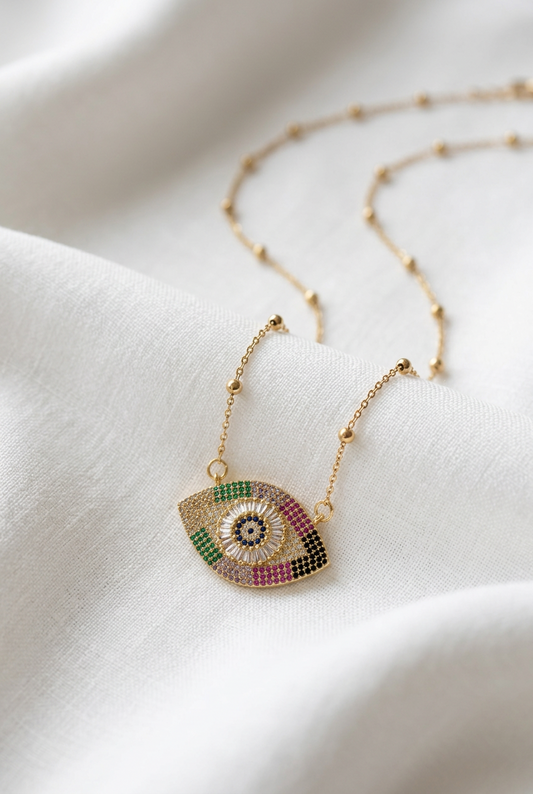 WATCH ME stainless steel chain necklace with zircon evil eye charm