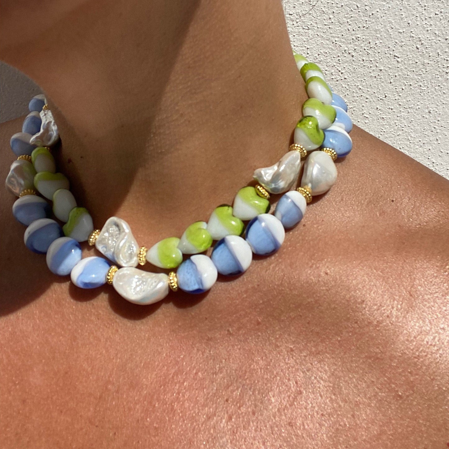 CANDY necklace styled with evening dress for a bold night-out look