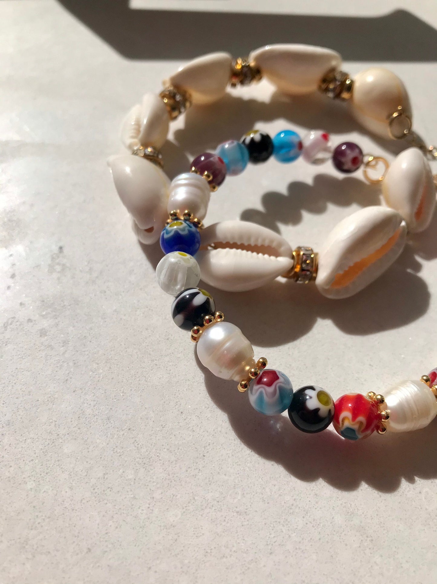 MILLEFIORI Pearl bracelet with millefiori glass beads