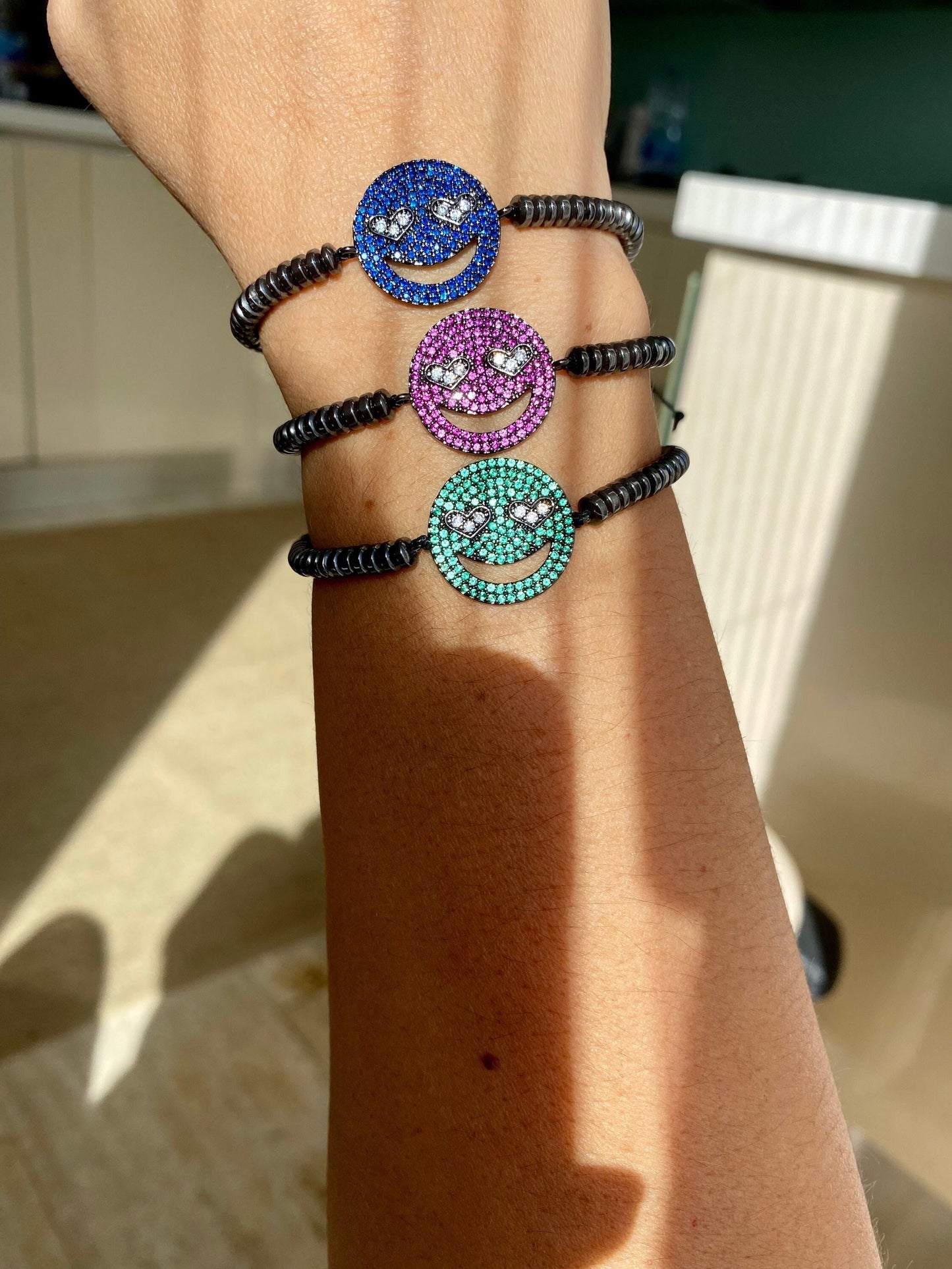 SMILEY black hematite bracelets with crystals