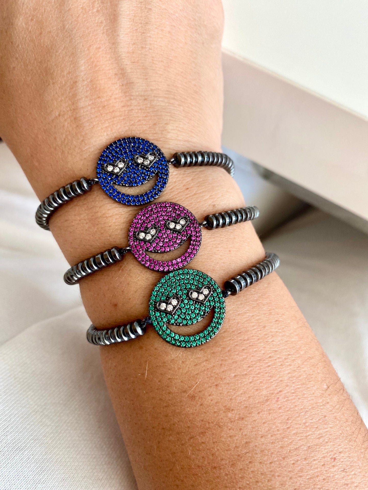 SMILEY black hematite bracelets with crystals