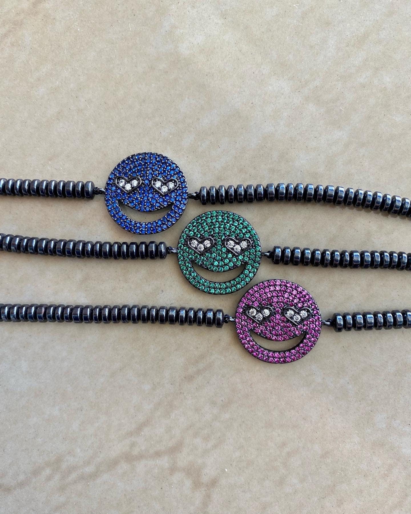 SMILEY black hematite bracelets with crystals
