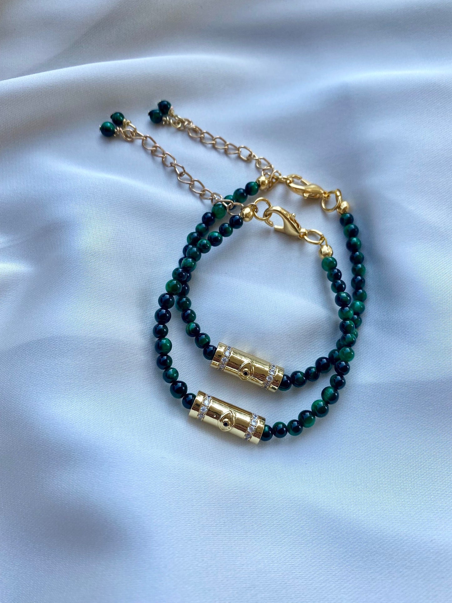 CELIA bracelet with malachite beads and stainless steel tube