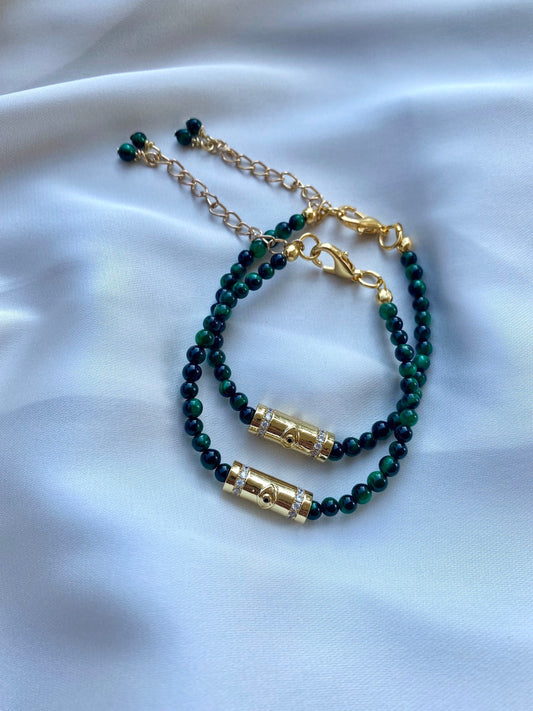 CELIA bracelet with malachite beads and stainless steel tube