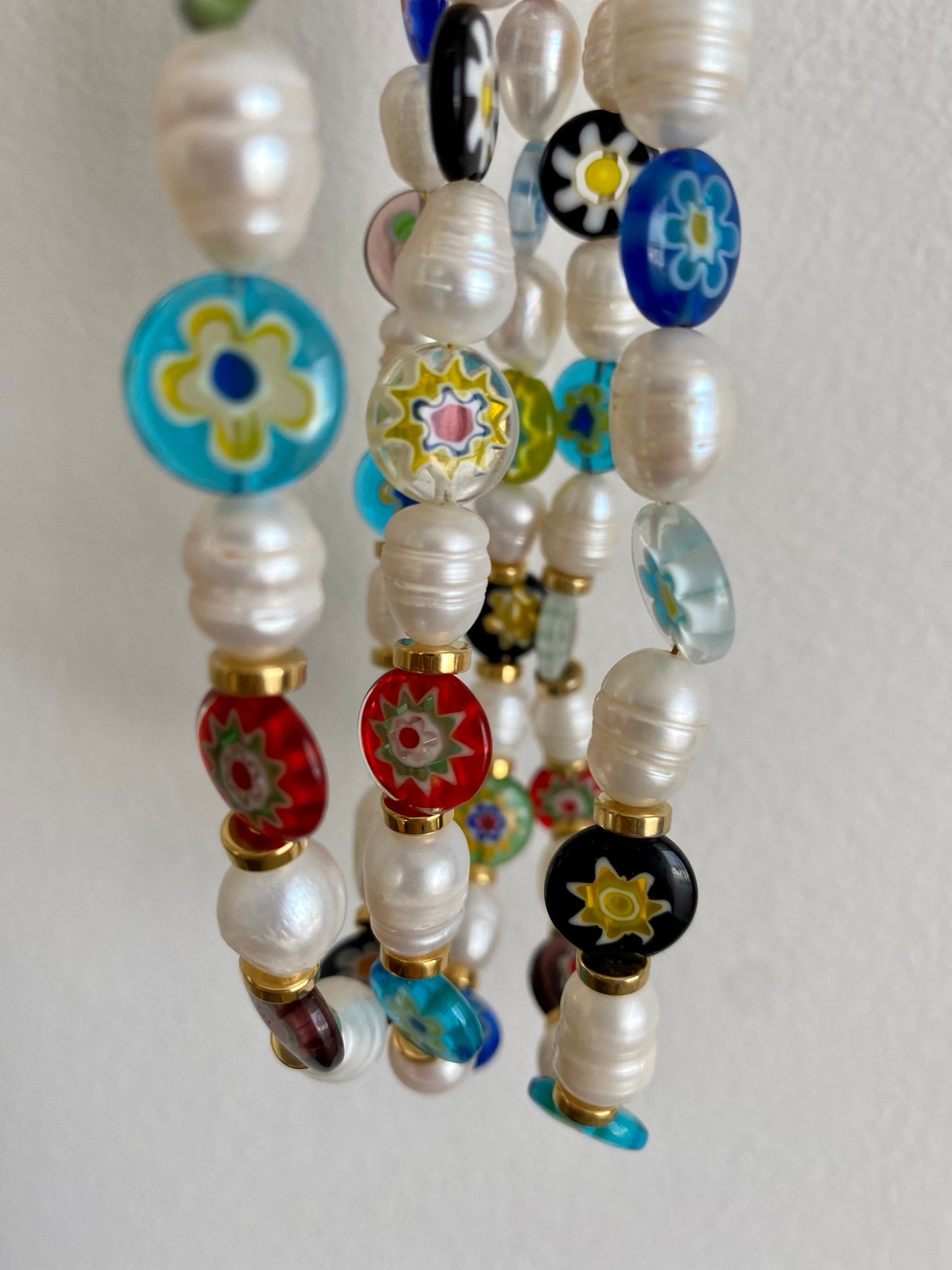 MILLEFIORI glass necklace with pearls