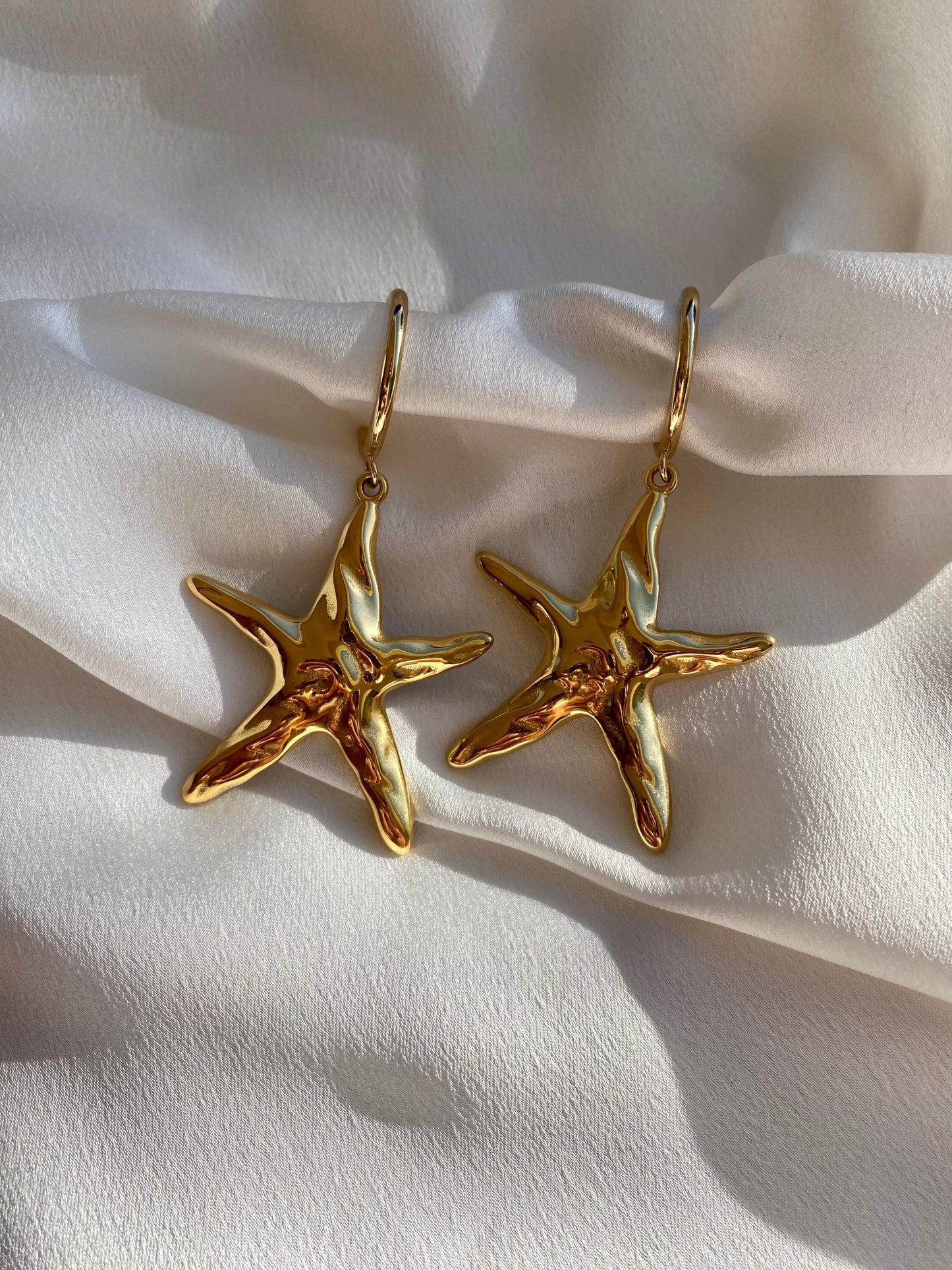 STARFISH brass hoop earrings and stainless steel starfish charms