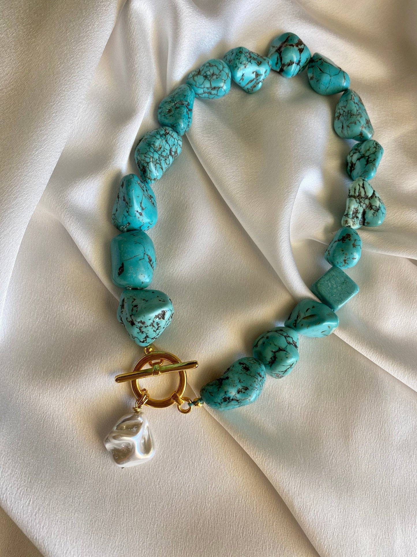 ESMERALDA turquoise summer necklace with Mother of Pearl