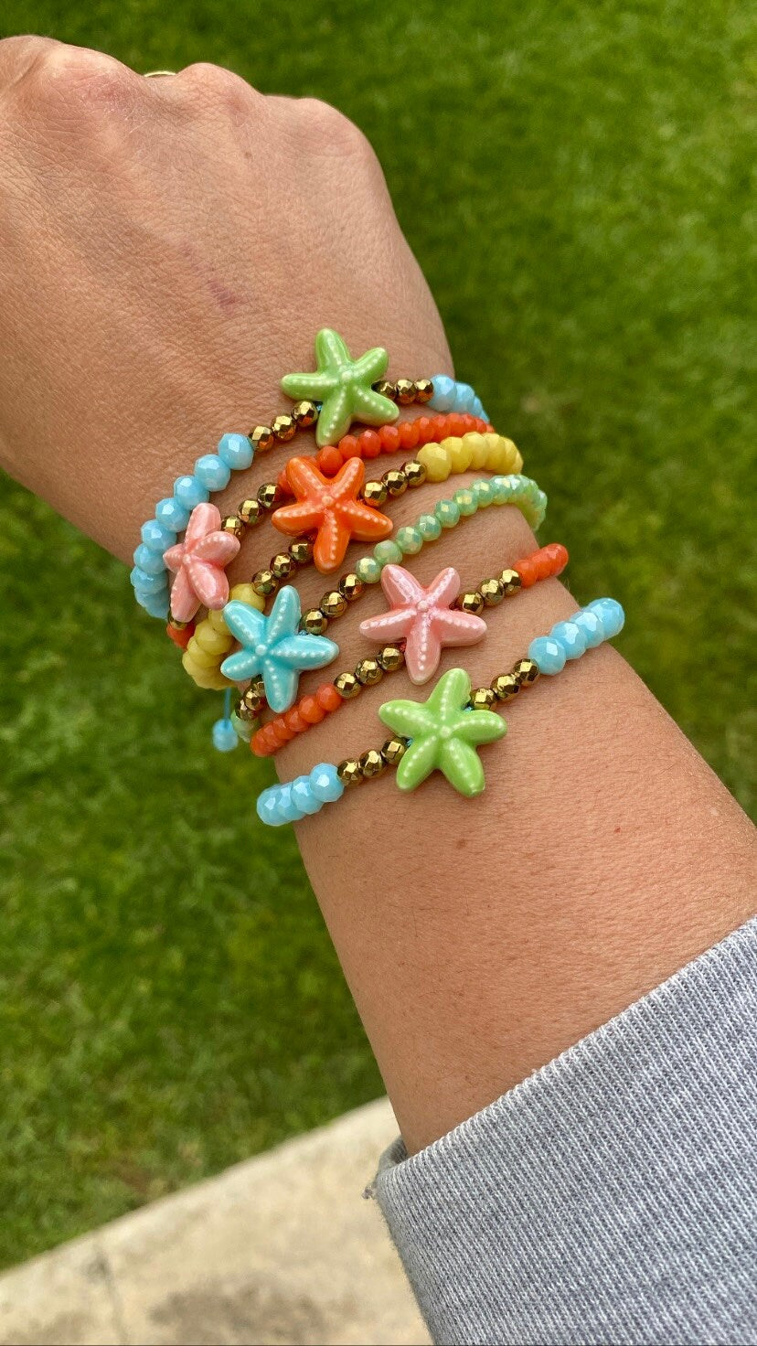 SPETSES crystal bracelets with hematite and ceramic starfish elements