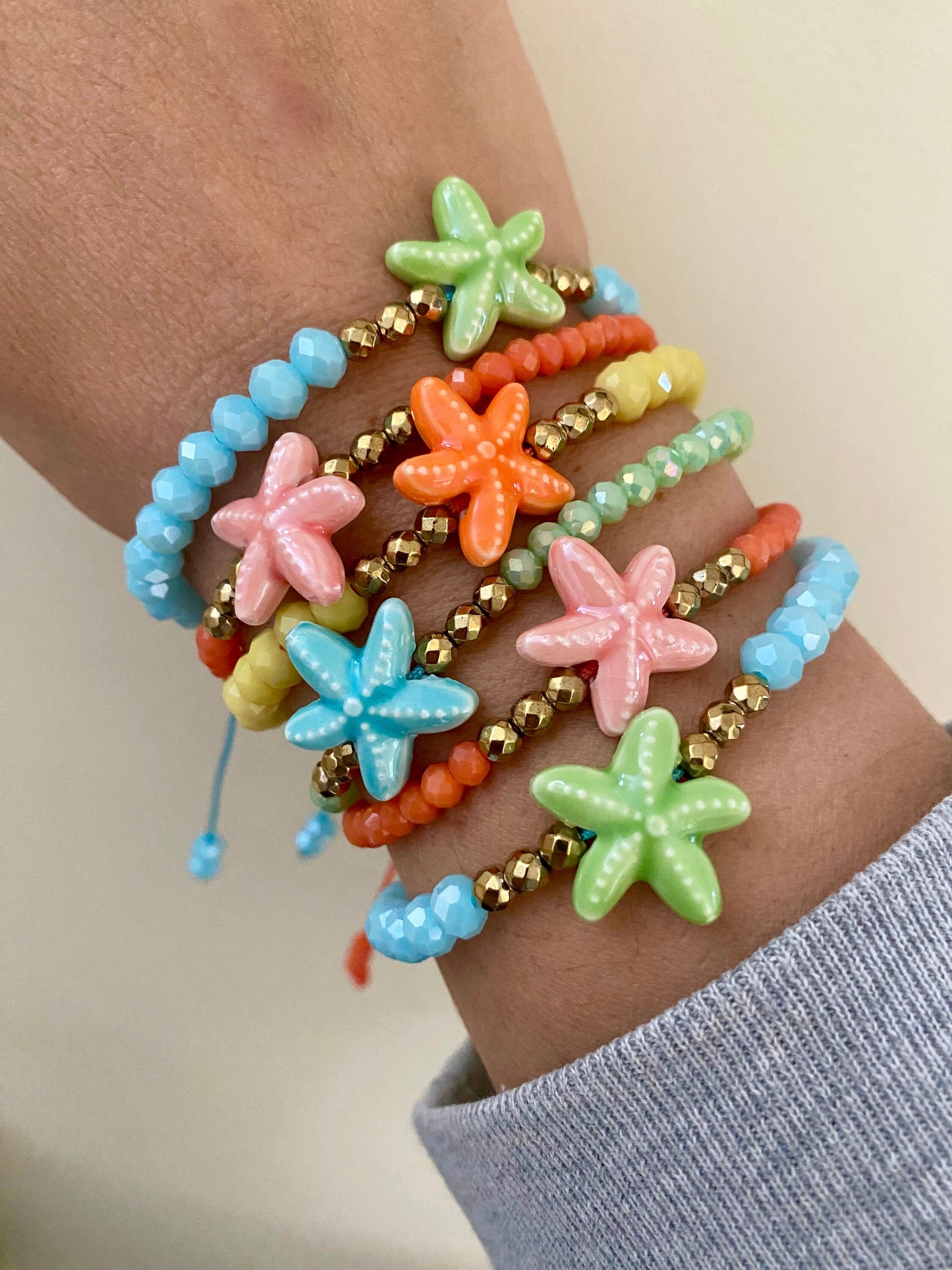 SPETSES crystal bracelets with hematite and ceramic starfish elements