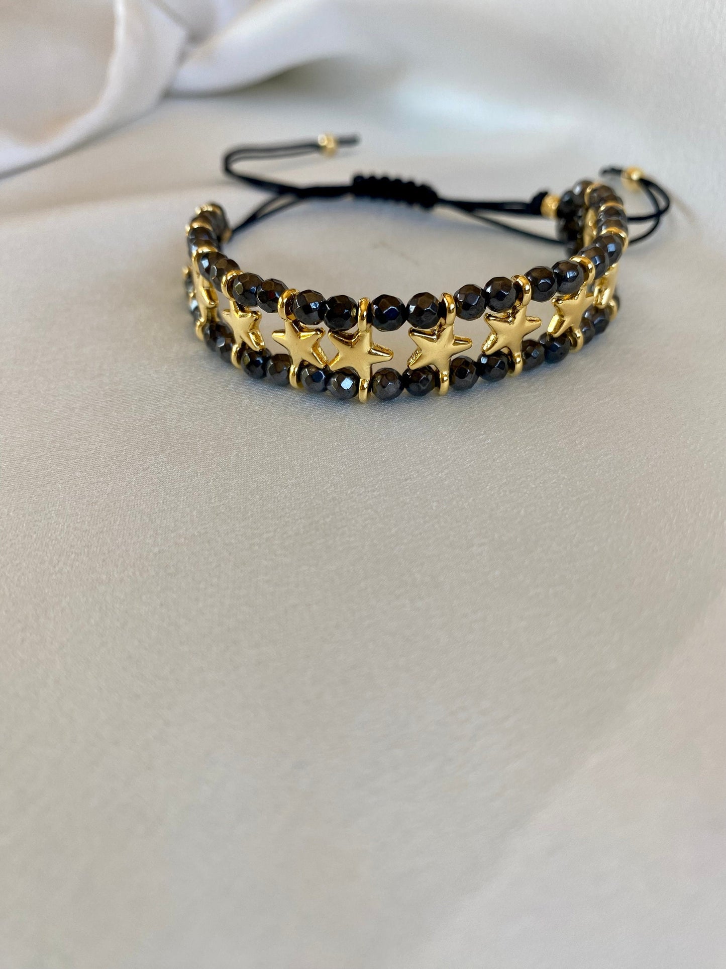 WAVE & STAR bracelets with black hematite and brass beads
