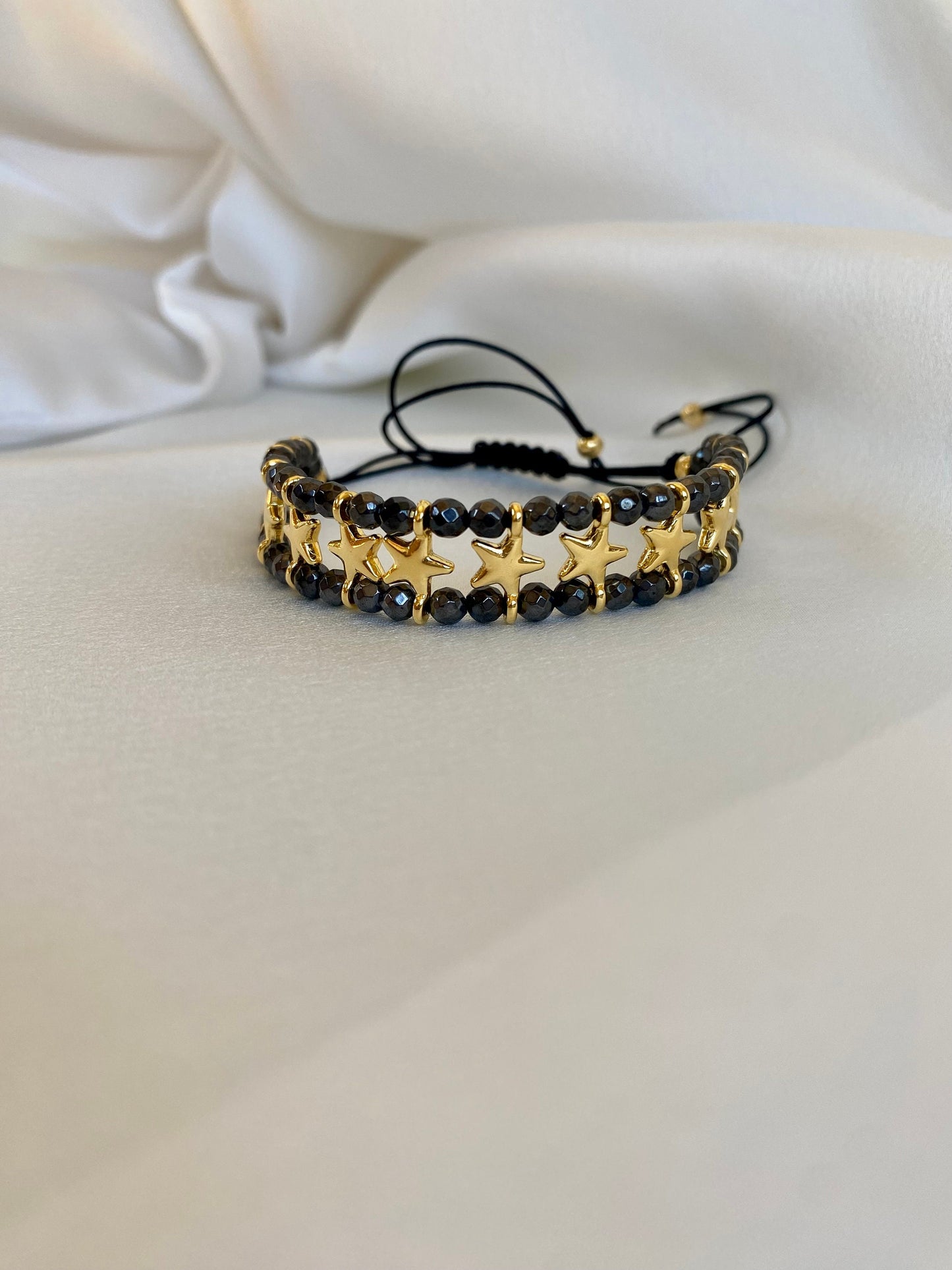 WAVE & STAR bracelets with black hematite and brass beads