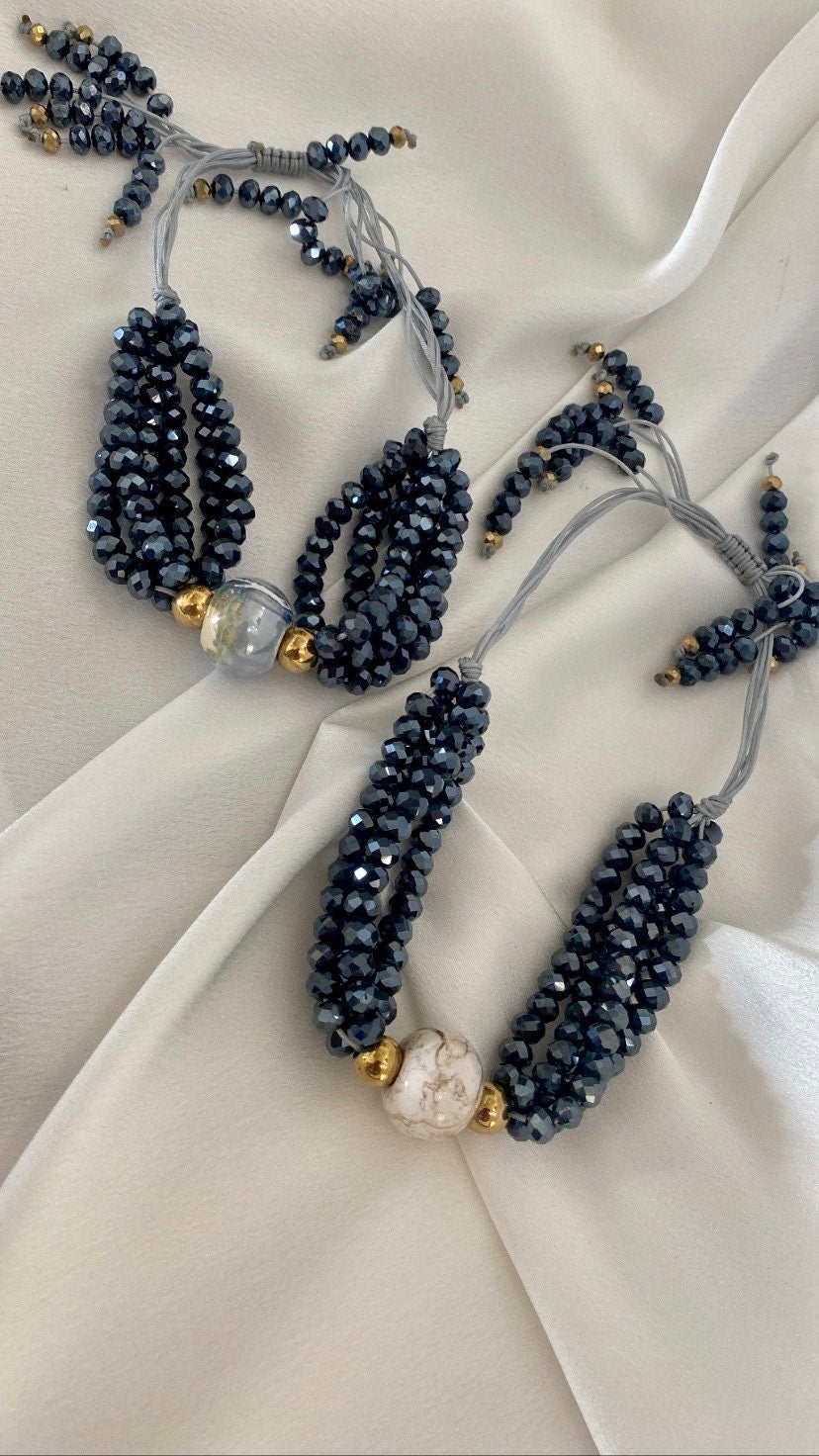 OH SO CHIC crystal multistrand bracelet with Greek ceramic bead
