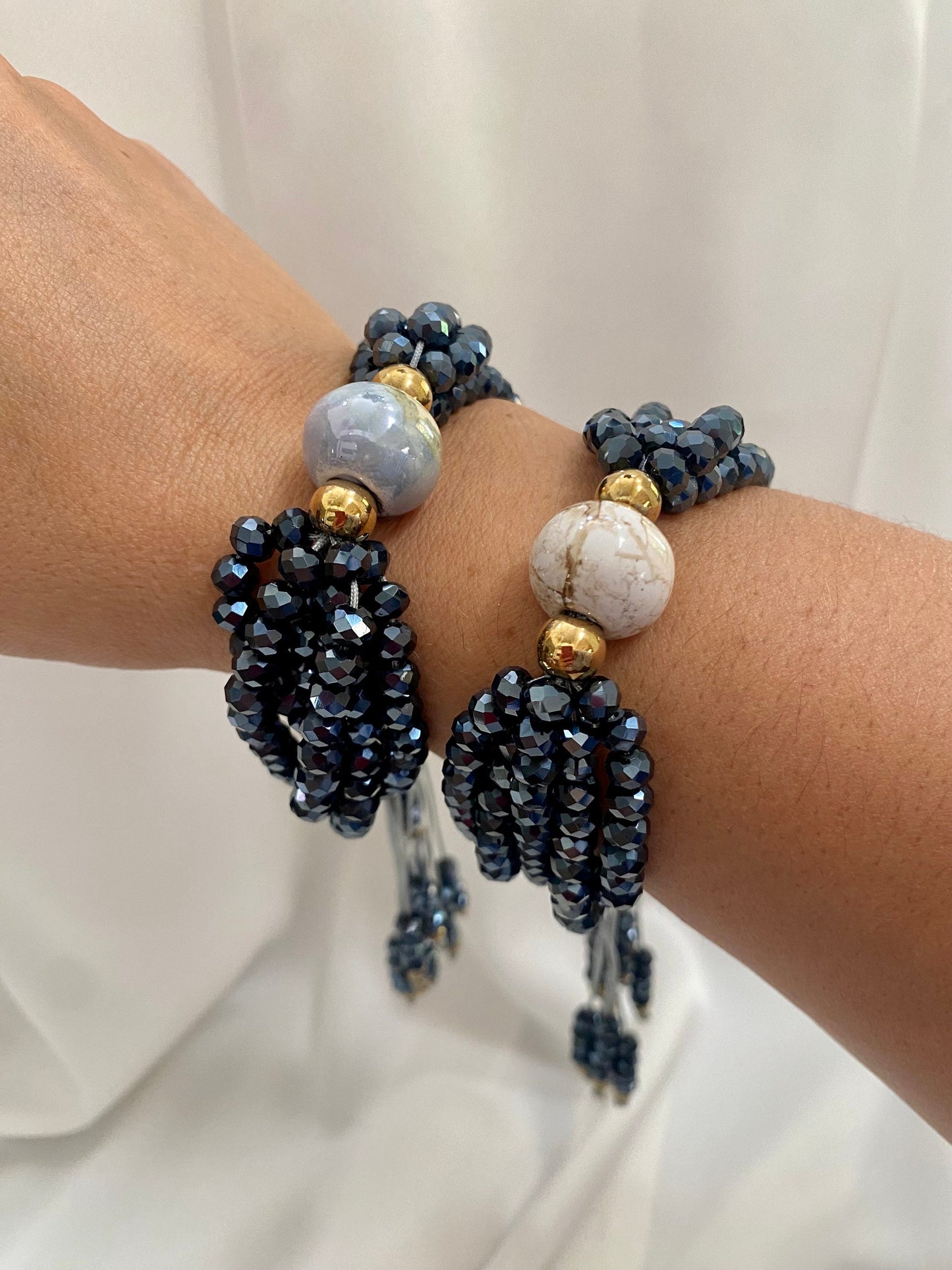 OH SO CHIC crystal multistrand bracelet with Greek ceramic bead