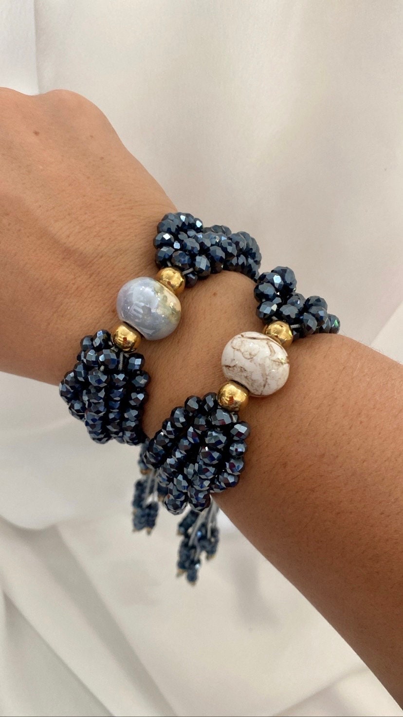 OH SO CHIC crystal multistrand bracelet with Greek ceramic bead